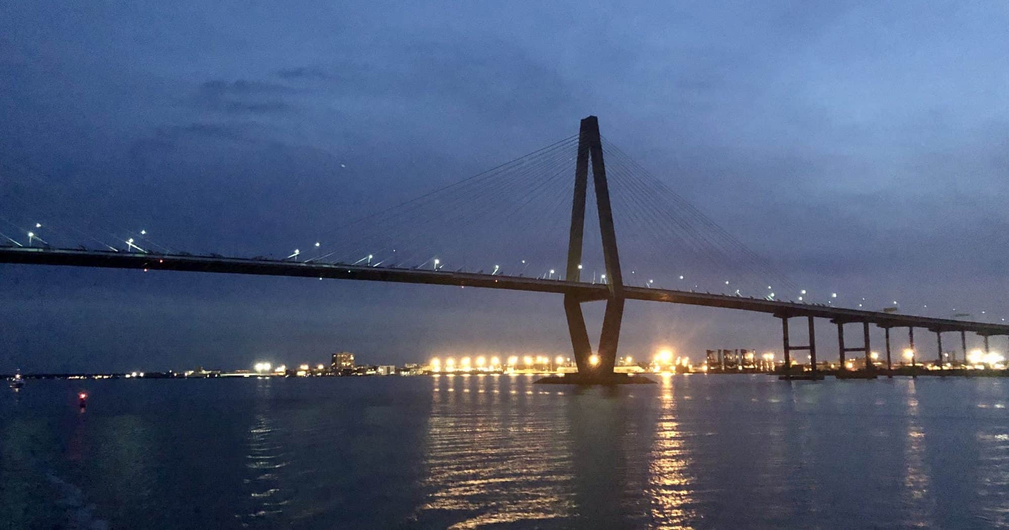 The Arthur Ravenel Jr. Bridge over the Cooper River at Charleston at dusk