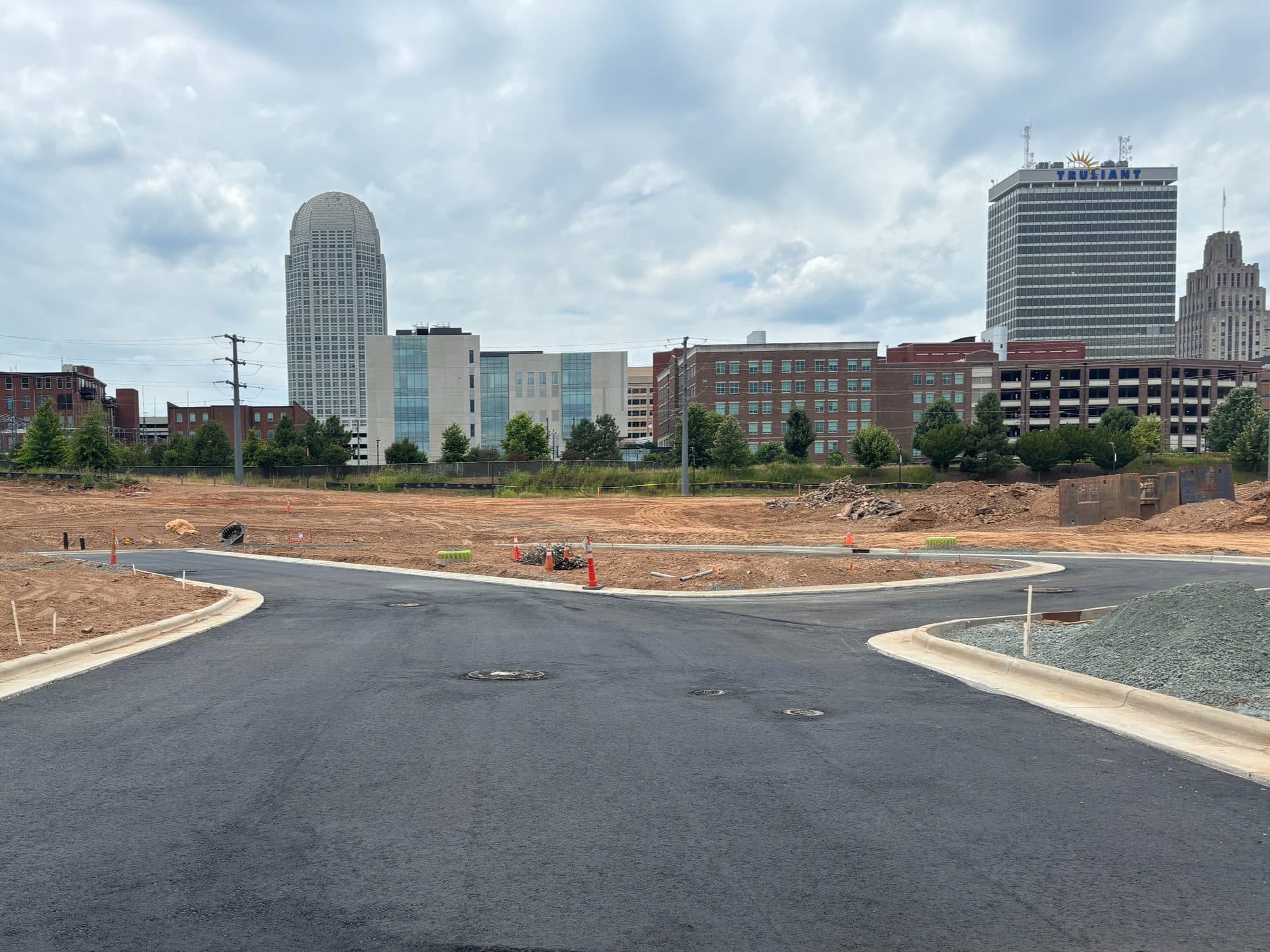 New roadway construction off Research Parkway in downtown Winston-Salem