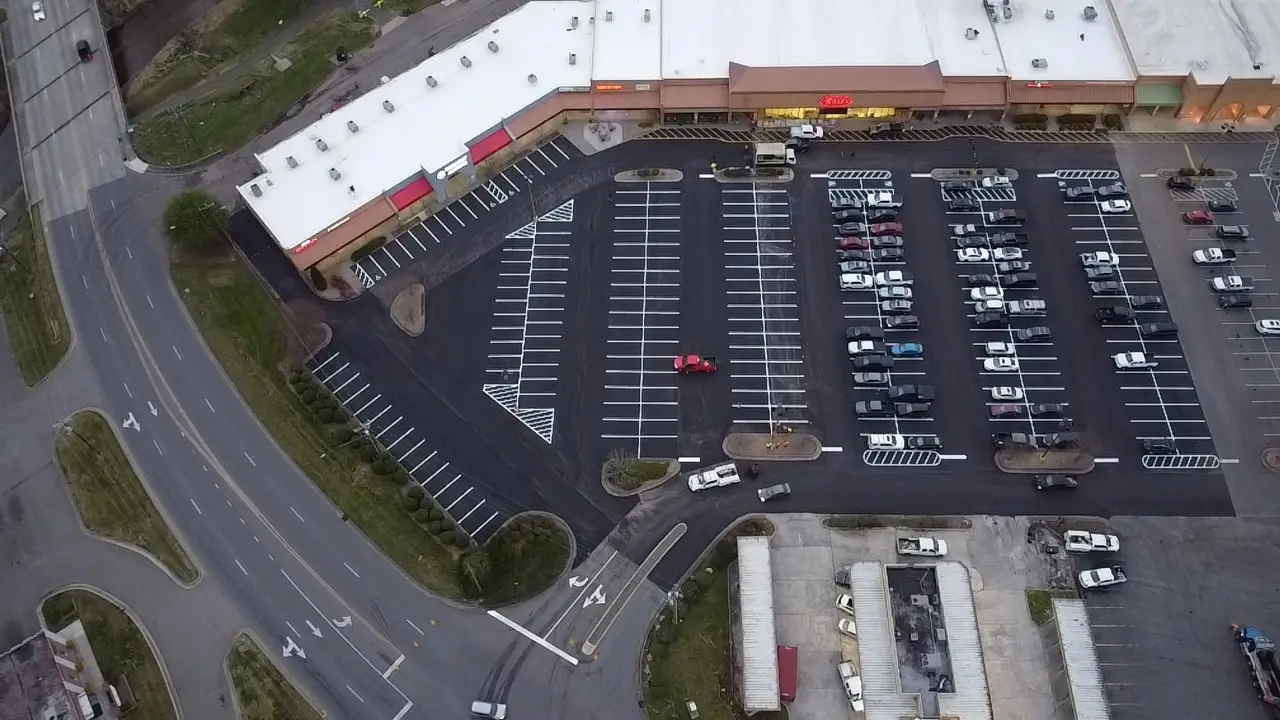 Aerial view of the completed Mount Airy shopping center lot