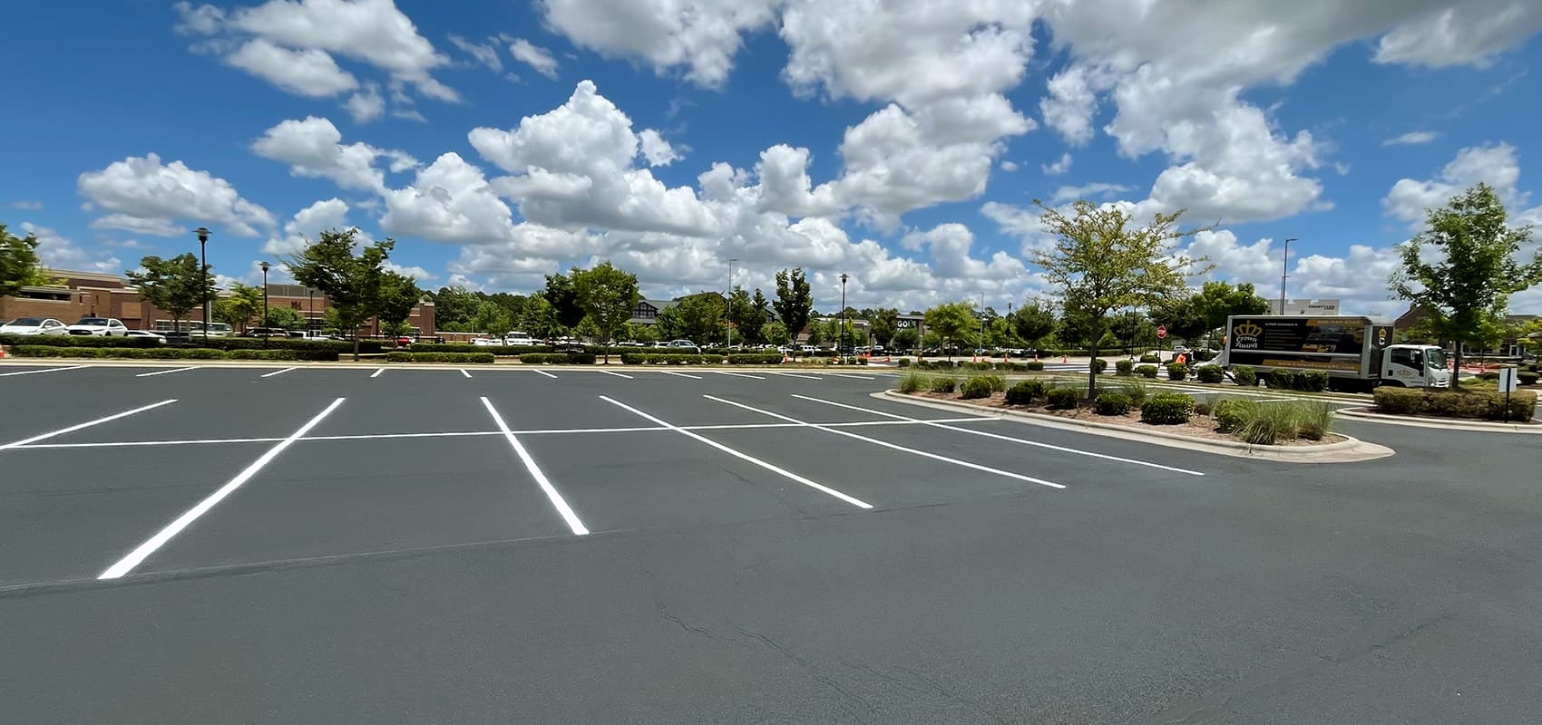 Completed parking lot with fresh line striping