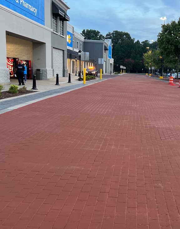 Stamped decorative pavement in a brick pattern
