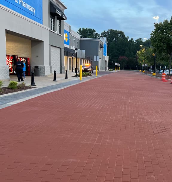 Stamped decorative pavement in a brick pattern