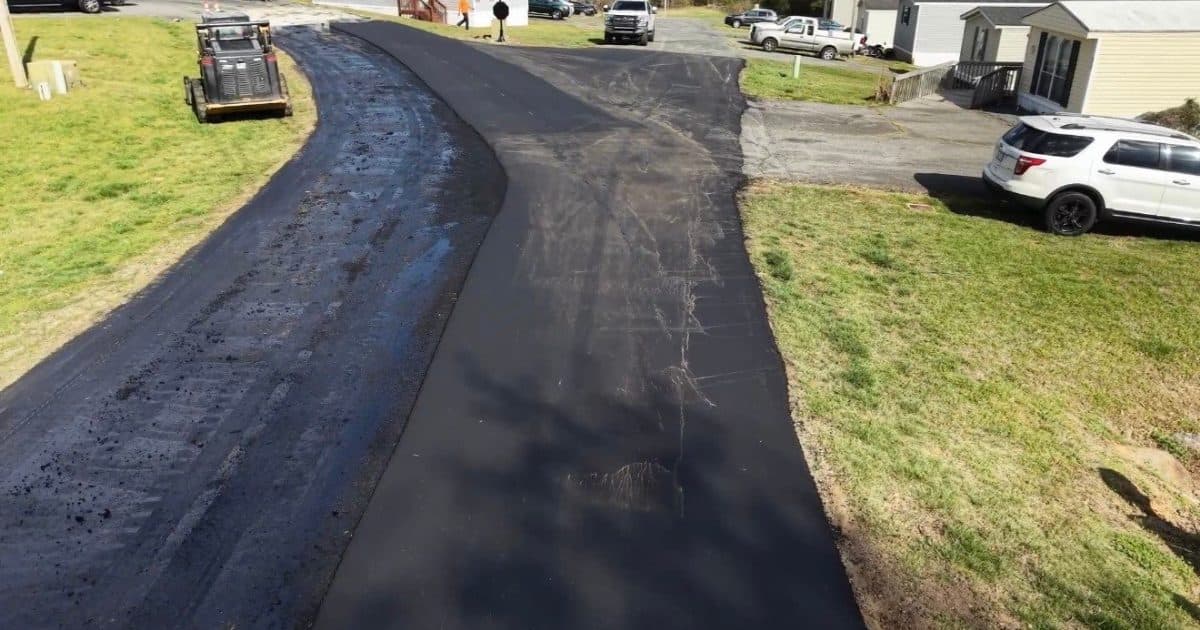 Asphalt layers exposed where the surface course has been milled away