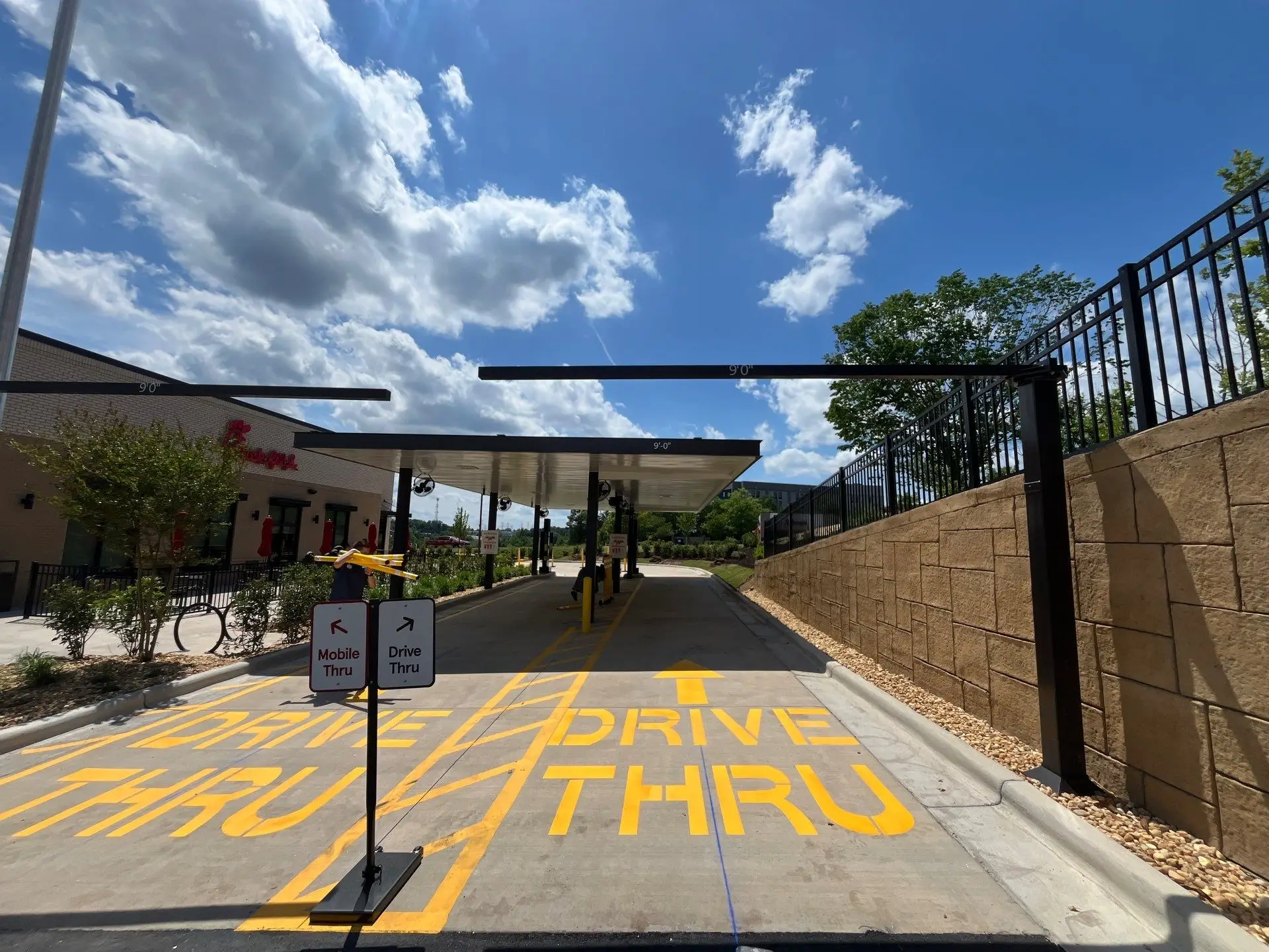 Drive-through lane lettering and clearance canopies at the Chick-fil-A in Concord, NC