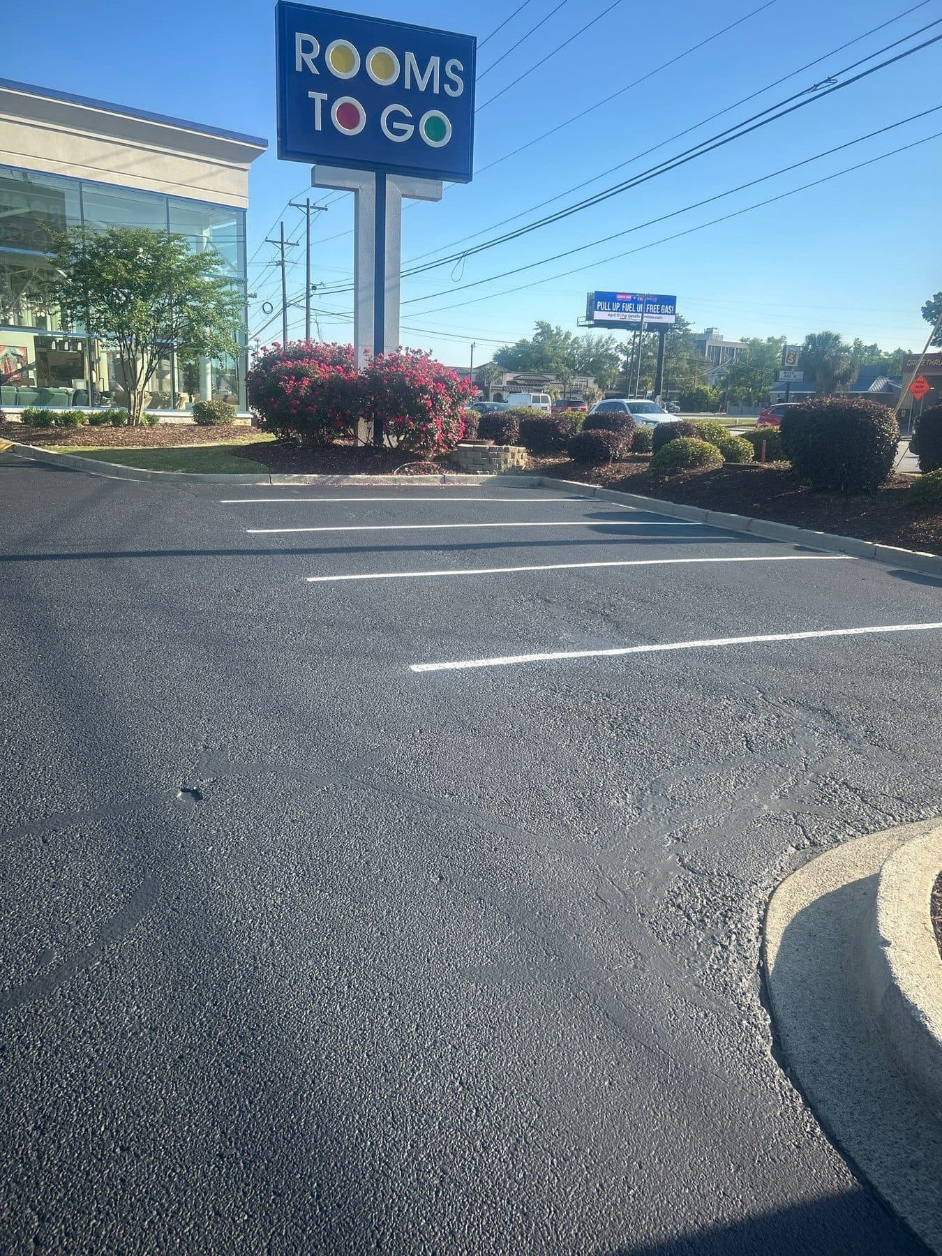 Completed seal coating at a Rooms To Go store